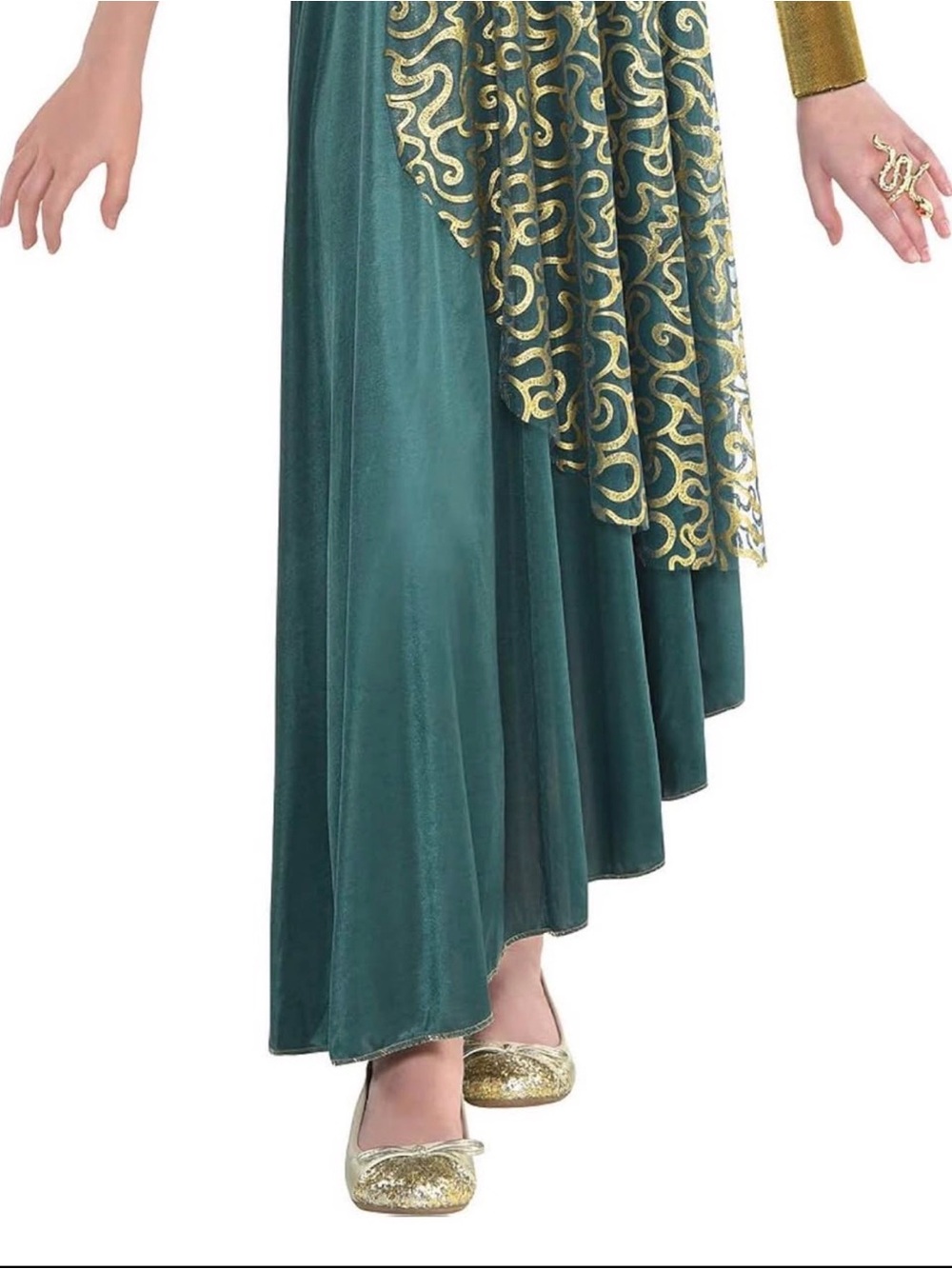 Girls' Green and Gold Halloween Costume Dress with Headpiece - Picture 5 of 6